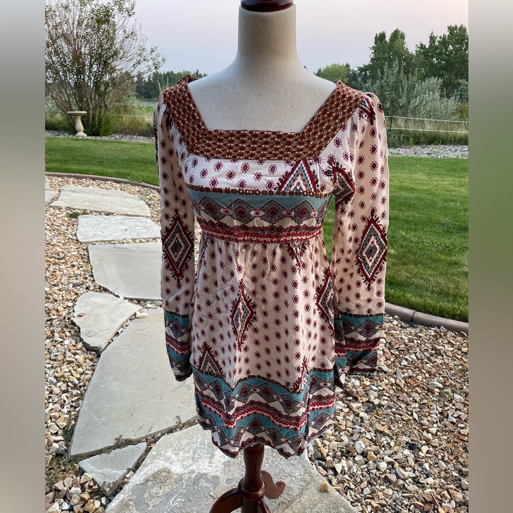 Blu Pepper Cream and Brown Patterned Boho Tunic